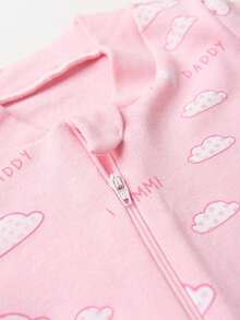 Baby Jumpsuit In Printed Suedine Fabric With Zipper (Newborn/Small/Medium/Large) - Dusty Pink - View 2