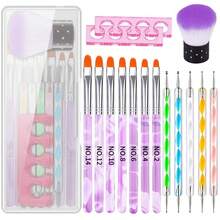 15件套美甲套装，紫色手柄美甲笔，亚克力点钻笔，美甲粉刷，适用于美甲沙龙和家庭使用 - 彩色 - 查看 7