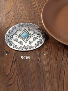1 pieza Clip de pelo vintage de metal con estilo occidental, antiguo plateado, con turquesa geométrica ovalada, accesorio de pelo, regalo para mujeres, madres, esposas, novias en el Día de San Valentín, Día de la Madre - Multicolor - Ver 5