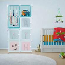 Armario De Plástico Closet Organizador Portátil 8 Cubos Para Niños Multifunción Color Celeste Gabinete Organizador Portátil Estantes De Almacenamiento Guardarropa Ropero Diy Armable - Azul - Ver 2