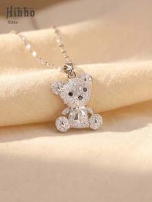 Hihho 1 chiếc vòng cổ hình gấu đính đá lấp lánh sang trọng, mặt dây chuyền đá quý tinh tế, vòng cổ thanh lịch thích hợp cho đi làm, hẹn hò, gặp gỡ bạn bè, các buổi tiệc nhỏ. - Bạc - Xem 3