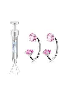 Set de 2 anillos/pendientes de nariz en forma de herradura, de acero inoxidable y aleación de titanio con rosca interna de 16G/18G/20G y cristal de circonia cúbica, incluye herramienta de perforación, apto para labios, cejas, cartílago y kit de perforación de nariz - Plateado - Ver 8