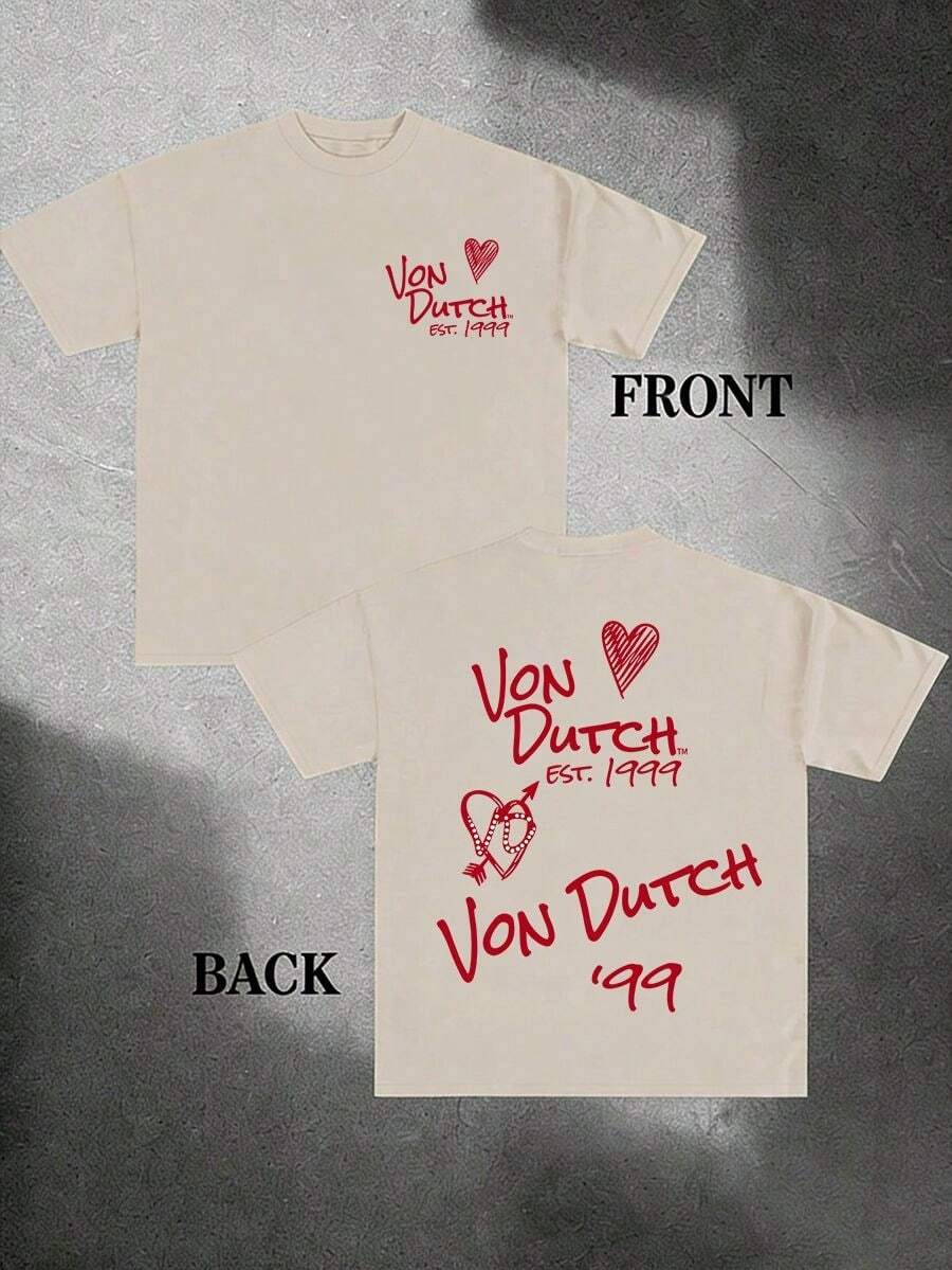 1pcs Women's Double-Sided Printing Von Dutchh Heart Logo With Key And Year 1999 Fabric Soft & Skin-Friendly Unisex Style Gifts For Spring Festival, Valentine's Day, St. Patrick's Day & World Cup-Van Dutch Dragon Print Women T Shirt Classic Americana Style Graphic Tee,Summer Outfits,Vacation Outfits Women,Summer Outfits For Women,Spring Outfits For Women,Summer Tops,St Pattys Day Outfit,Easter Outfit Women - 杏色 - 查看 1