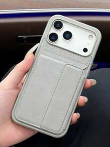 Sleek Leather Card Holder Phone Case For IPhone16, 15, 14, 13, 12, 17, 15 Pro Max, 17 Pro Max, 17 Pro , Large Camera Window Design, Multi-Card Slot Wallet Cover, Shockproof Protective Case With Kickstand, Minimalist Gray Style For Men Women - Grey - View 5