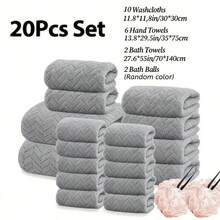 18/20pcs Set Of Bath Towels, Including 2 Towels+6 Hand Towels+10/12 Face Towels+2 Bath Balls, More Absorbent Than Pure - Quick Drying Shower And Swimming Wraps, Couple Style Coral, Soft Plush Jacquard Luxury Bath Towels - 20 hạt đậu xanh - Xem 10