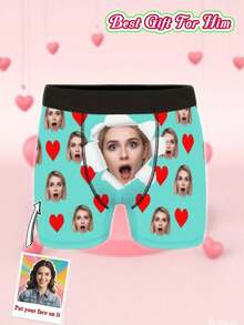 Customized Facial Pattern Boxer Shorts, Personalized Photo Underwear, Fun Facial Underwear, Valentine's Day/Anniversary/Wedding/Birthday Gifts, Sexy And Funny Spoof Gifts, Suitable For Giving To Dad/Husband/Friends - Black - View 6