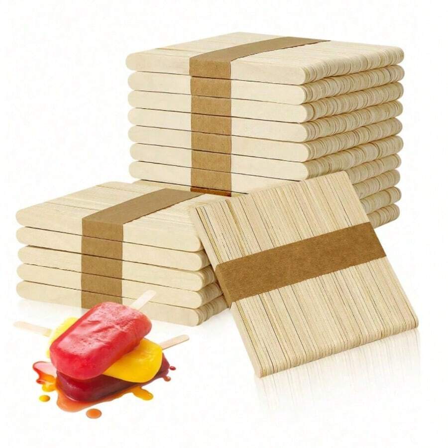 10支/20支/50支/100支天然木质冰棒棍/工艺棒。这些冰棒棍可用于制作冰淇淋、冰块、棒棒糖和蛋糕。另含蜡棒、木质工艺棒、木榫和冰棒配件。 - 彩色 - 查看 1