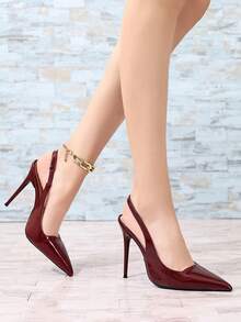 Women's New Burgundy Pointed Toe Stiletto Heels, Sexy Backstrap Commuting & Dating Versatile High Heels - Burgundy - View 3