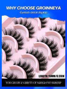 10 par lösögonfransar i tecknad stil med fuskminkfärgade kattögonfransar, naturliga och tjocka, nödvändiga sminkverktyg för resor (PN22) lösögonfransar, ögonfransar, lösögonfransar - Svart - Visa 4