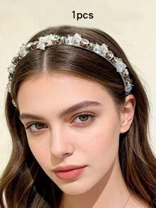 奢华巴洛克水晶水钻发箍，法式优雅女士发饰，宴会发夹，浮雕闪亮宫廷风人造水晶，适合万圣节、美容、家居卧室装饰发箍发圈 - 酒紅色 - 查看 15