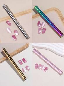 Herramientas de arte de uñas magnéticas 3D, palillo magnético de doble extremo extra largo, uñas de gel de ojo de gato magnético 3D, adecuado para salón, estudio o uso doméstico, disponible en oro, plata, brillo, rosa, 4 colores, suministros de arte de uñas, herramientas magnéticas de uñas DIY - Multicolor - Ver 3