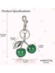 Cherry Shaped Keychain Bag Charm, Cute Car Keyring Accessory For Women, Perfect Christmas & Valentine's Day Gift - 銀色+綠 - 查看 3