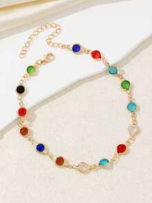 1 pieza Tobillera con strass de color aleatorio, accesorio de regalo estilo vacaciones - Amarillo Oro - Ver 6