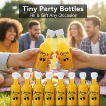 26/5pcs Plastic Empty Bottles, Mini Beverage Bottles Suitable For Summer Outdoor Adventures. With Black And White Plastic Caps And Black Labels, Perfect For Camping, Road Trips, Travel, Summer Celebrations, Birthday Parties, And Summer Garden Parties - Transparent H98 - View 2