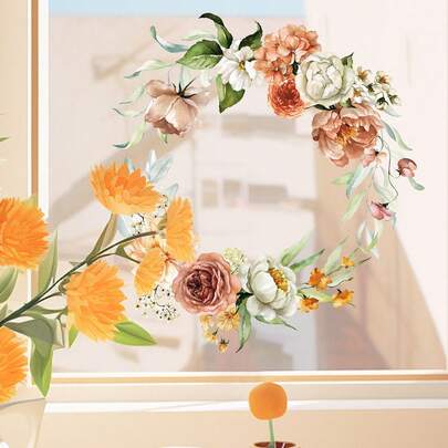 Guirlanda Floral Suave para Janela, Autoadesiva, DIY Móvel, Pode Ser Colada na Sala de Estar, Hall de Entrada, Escritório, Quarto, Trazendo Romance Primaveril para o Vidro!