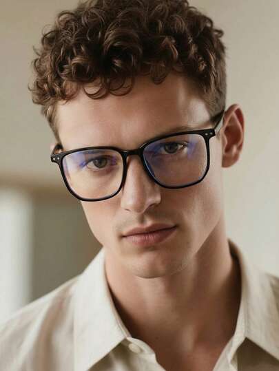 1 Cặp kính gọng vuông màu đen bằng nhựa PC, kiểu dáng tối giản, thời trang thường ngày dành cho nam.