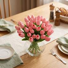 10 PCS Artificial Pink Tulips, Realistic Fake Flowers With Flexible Stems, Perfect For Home, Wedding, Office And Festival Decorations - 粉色 - 查看 5