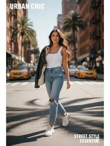 1 Pc Women Solid Casual Simple Wide Strap Slim Fit Crop Tank Top Daily Wear - White - View 10