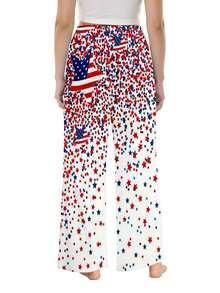 Womens Summer Wide Leg Pants American Flag Stars Print Fashion Loose Casual Style Everyday Gift Womens Clothes Suitable For Casual Sportswear 250g - Nhiều màu - Xem 2