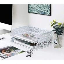 PAG - Organizador de archivos de computadora de 2 niveles apilable de metal con bandeja para cartas soporte de papel para computadora color blanco - Blanco - Ver 5