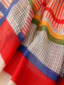 1pc Lightweight Printed Scarf With Tassels, Elegant Design Fashion Shawl For Women, Breathable Chiffon Scarves For Spring/Summer, Versatile Headscarf, Beach Wrap, Sun Protection,Holiday,Travel Essential,Holiday - Red - View 6