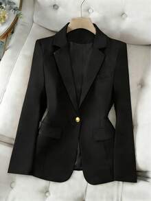 Tailored Blazer With Lining, Functional Side Pocket, Elegant Gold Button, And Faux Chest Pocket | Autumn/Winter - 黑色 - 查看 1