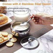 1个带勺子和盖子的304不锈钢糖罐，厨房调味容器，适用于存放糖、盐和香料 - 銀色 - 查看 6