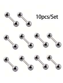 10pcs Hip Hop Style Stainless Steel Stud Earrings With Small Balls, Men's Ear Cartilage Piercing - Silver - View 9