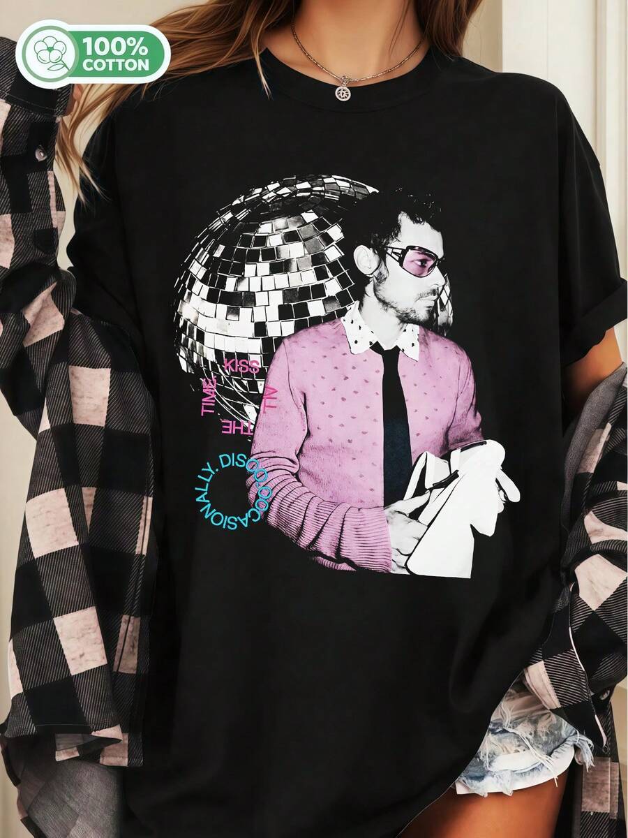 Kiss All The Time Shirt, HS4 New Album Graphic Tee, Harry Fan Tour Style T-Shirt - Black - View 1