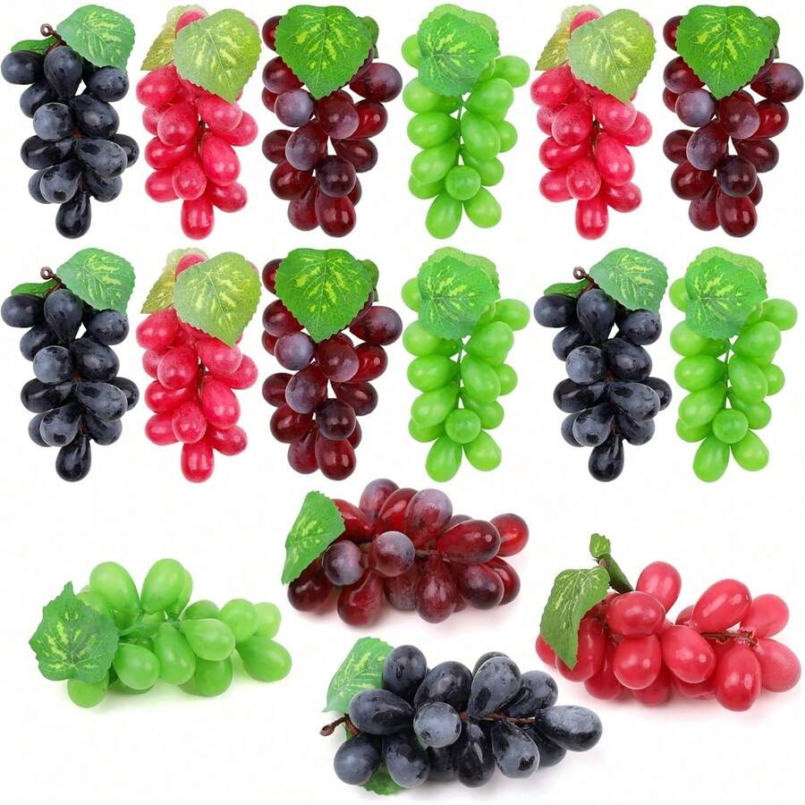 1-12pcs Artificial Realistic Grape Bunches, Black Purple Red Green Rubber Fruit Decor, Suitable For Bowl Fillers, Wedding Party Home Fruit Wine Decoration - Multicolor - View 1