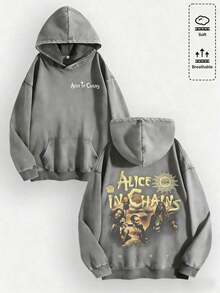 Unisex Y2K "Alice In Chains - Misfit Rock Band" Graphic Cotton Hoodie, Retro Casual Fashionable Daily Soft Warm Hoodies For Streetwear - 灰色 - 查看 3