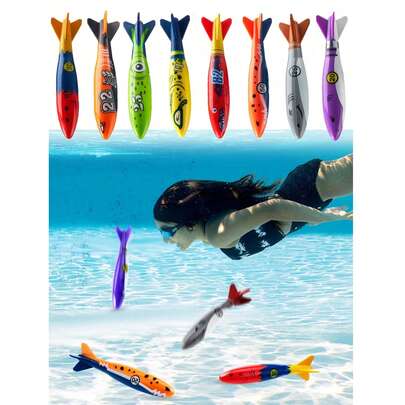 8pcs/4pcs Diving Torpedo Pool Accessories, Inflatable Pool Floats, Underwater Diving Torpedoes (Sharks), Underwater Slide Pool Torpedoes, Colorful Rapid Sinking Swimming Toys, Throw Gifts For Summer Swimming, Pet & Adult Diving Training Water Sports, Holiday Essential, Pool & Beach Supplies