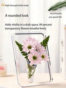 Modern Transparent Acrylic Vase, Heavy Rectangular Planter, Frame Design, Home Office Decor, Minimalist Style Desktop Ornament, Artificial/Fresh Flowers Compatible - Acrylic Vase - View 3