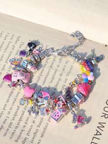 1pc Vintage Flower Charm Bracelet, Pink Sakura Flower Bracelet, Tulip Flower Bracelet, Vintage Butterfly Bracelet, Holiday Style Bracelet - 粉色 - 查看 4