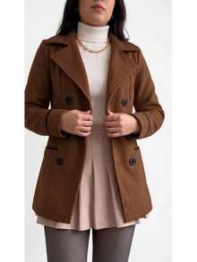 Fleece-Lined Sweatshirt Jacket, Fleece Overcoat, Winter And Autumn Fashion, Elegant Women's Fashion, Fold-Down Collar. - 鏽棕色 - 查看 3