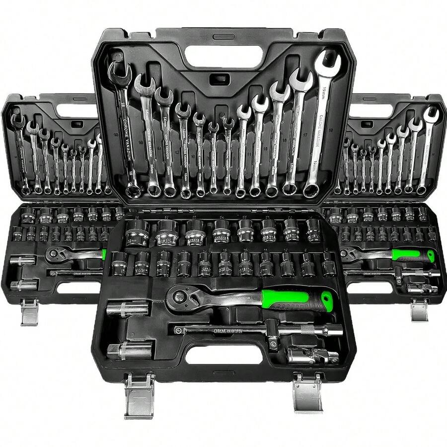 46pcs Full Automatic Repair Tool Kit, Including 72-Tooth Ratchet Wrench, Screwdrivers, Made Of Chrome Vanadium Steel, No Assembly Required - 121/37/54/46 - View 1