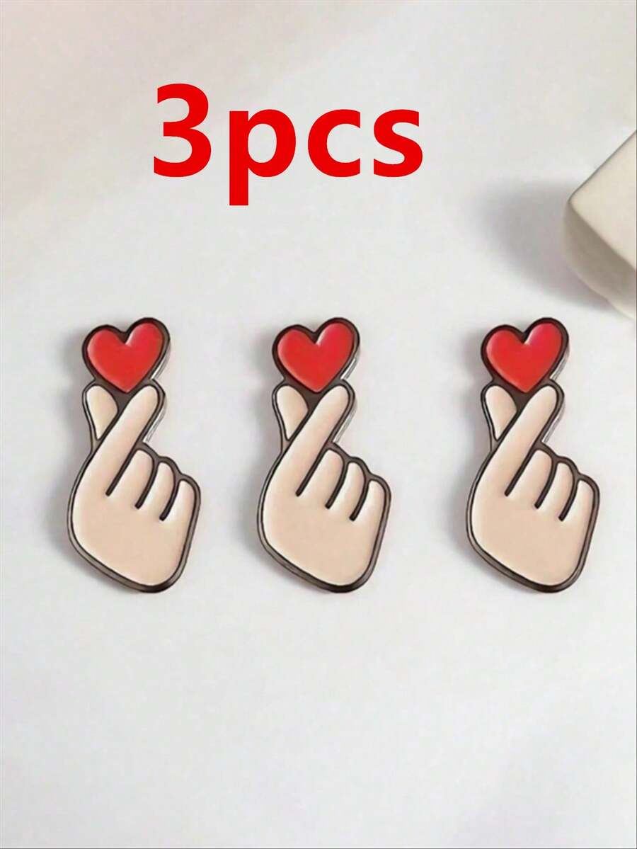 Bộ 3 chiếc kẹp ngón tay dễ thương và ngọt ngào, hình trái tim, thời trang và độc đáo, đa năng, sáng tạo, phù hợp cho các cặp đôi, chất liệu kim loại, có thể dùng làm ghim cài áo hoặc huy hiệu. - Nhiều màu - Xem 1