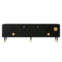 TV-Schrank, TV-Möbel mit Gitterstruktur, versteckten Griffen, Golddekor. Wohnzimmermöbel. Zwei Turen aus Massivholz - nero - Visualizzare 9