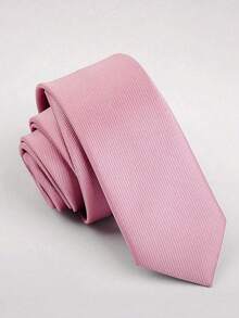 1pc Men's Solid Light Pink Small Striped Textured Casual Necktie, Suitable For School, Suit, Commute And Daily Wear - Dusty Pink - View 1