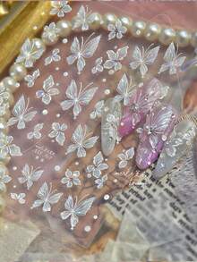 1 Folha de Adesivos de Unha de Borboleta Jelly Romântica 5D em Relevo, Brilhante, Rosa e Verde, Decalques de Unha de Borboleta Perfeitos para Decoração de Unhas de Casamento e Uso Diário - Multicolorido - Visão 9