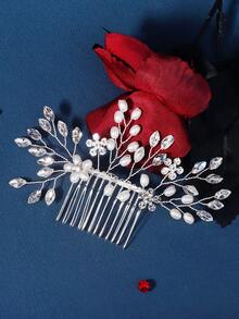 European And American Cross-Border Faux Pearl & Rhinestone Hair Comb, Elegant Bridal Headpiece, Fashion Hair Accessory Wholesale,Summer,Beach,Wedding - Silver - View 4