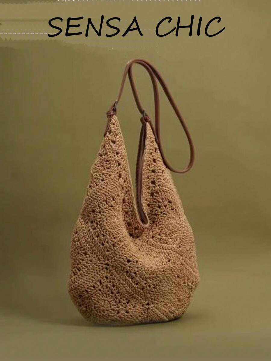 Túi rơm chần bông màu kaki với họa tiết hình thoi, kiểu túi đeo chéo hoặc đeo vai miệng mở, hoàn hảo cho các kỳ nghỉ và chuyến đi biển. - Màu Khaki - Xem 1