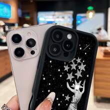 La diosa blanca y negra captura estrellas plateadas.funda de teléfono Fundas compatibles con Samsung,Apple,VIVO,OPPO,Motorola,Google,Xiaomi y Honor.Fabricadas en silicona TPU,ofrecen protección contra golpes y caídas. - Negro - Ver 4