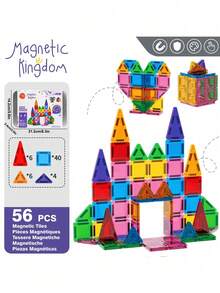 Magnetic Construction Blocks Colorful Glass Set, 26/56/20 Pieces In Metal Box, STEM Educational Puzzle Toy For Boys And Girls, Perfect Birthday And Halloween Gift - Multicolor - View 3