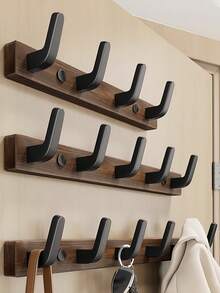 Walnut Wood Wall Mounted Coat Hooks, Storage Hanger For Bedroom Closet, Bathroom Rust-Resistant Hooks - Brown - View 3