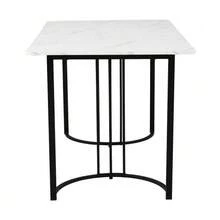 Dining Set (5 Pieces), Dining Table With 4 Chairs, Modern Kitchen Table Set, 140*80 Cm Kitchen Table With Black Metal Legs, White MDF Tabletop, Dark Gray Linen Dining Chairs. - White - View 6