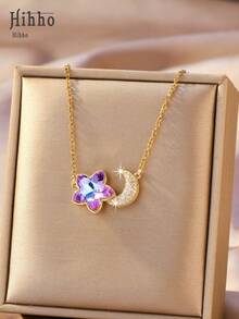 Hihho 1件女士奢华渐变紫色星月项链，采用精心切割的新月形设计，增添浪漫氛围，是自用或送礼的绝佳选择。 - 星月吊墜 - 查看 9