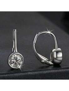 ConiiW 1 par de pendientes de aro de plata de ley 925 chapados en oro de 14K con moissanita redonda de 0.5ct, minimalistas, casuales, clásicos, elegantes, de moda y versátiles, adecuados para uso diario, citas, bodas, compromisos, fiestas y viajes. Un regalo perfecto para el Día de la Madre, Pascua, Acción de Gracias, Navidad, vuelta al colegio, temporada de bodas, baile de graduación, cumpleaños y aniversario - un presente reflexivo de los hombres a las mujeres. - Plateado - Ver 3