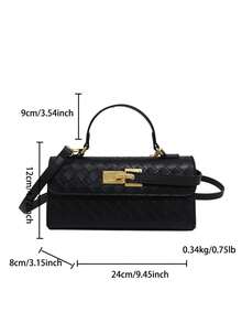 Faux Leather Solid Color Flap Plaid Handbag & Shoulder Bag For Women - Black - View 4