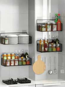 3/6pcs Multi-Function Storage Baskets, Wall Mounted Storage Racks, Adhesive No Drill Shelves, Suitable For Bathroom And Kitchen Organization, Low Allergy Metal, Great For Shampoo, Soap And Essentials - Grid - View 8